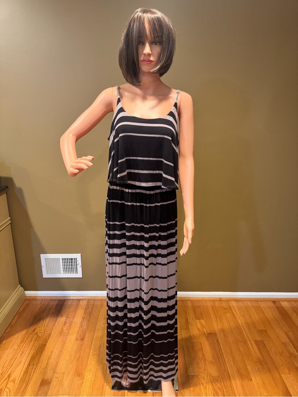 Apt. 9 Black and Gray Striped Spaghetti-Strap Maxi Dress